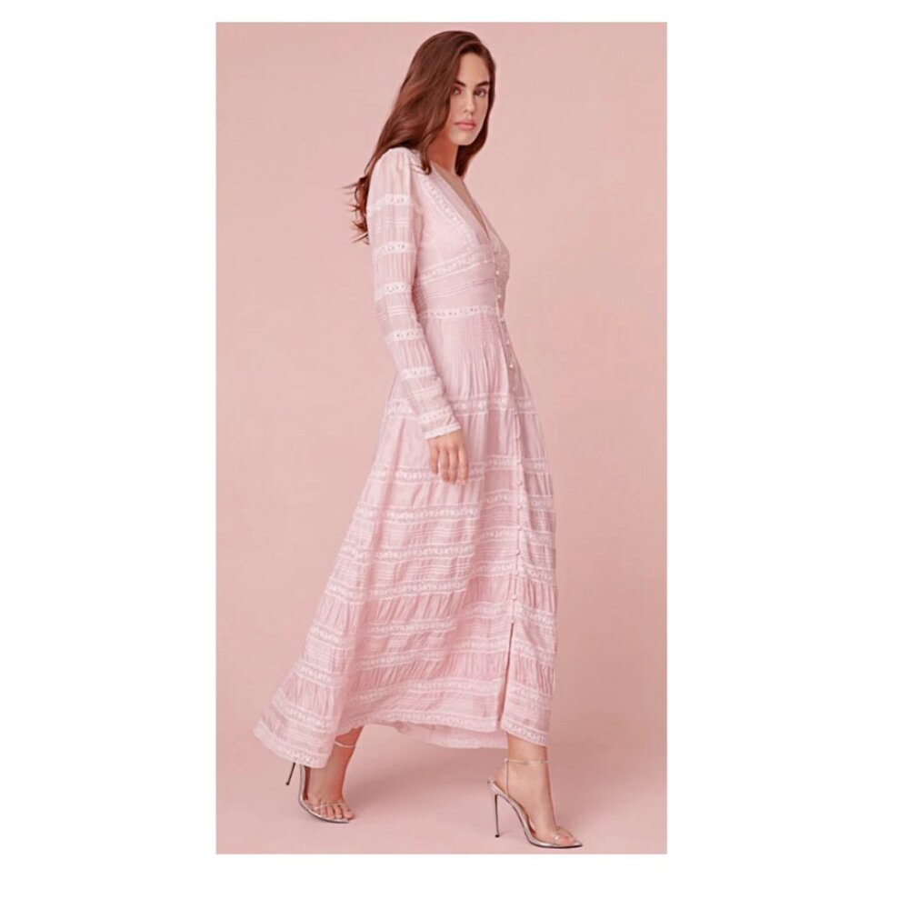 LoveShackFancy Ellitia Victorian Lace Buttoned Maxi Dress in Light Lilac 2  $695 - Picture 4 of 16